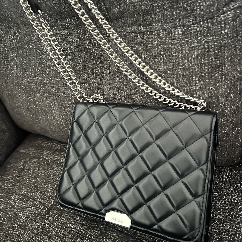 Aldo Black Quilted Crossbody Bag with Chain Strap